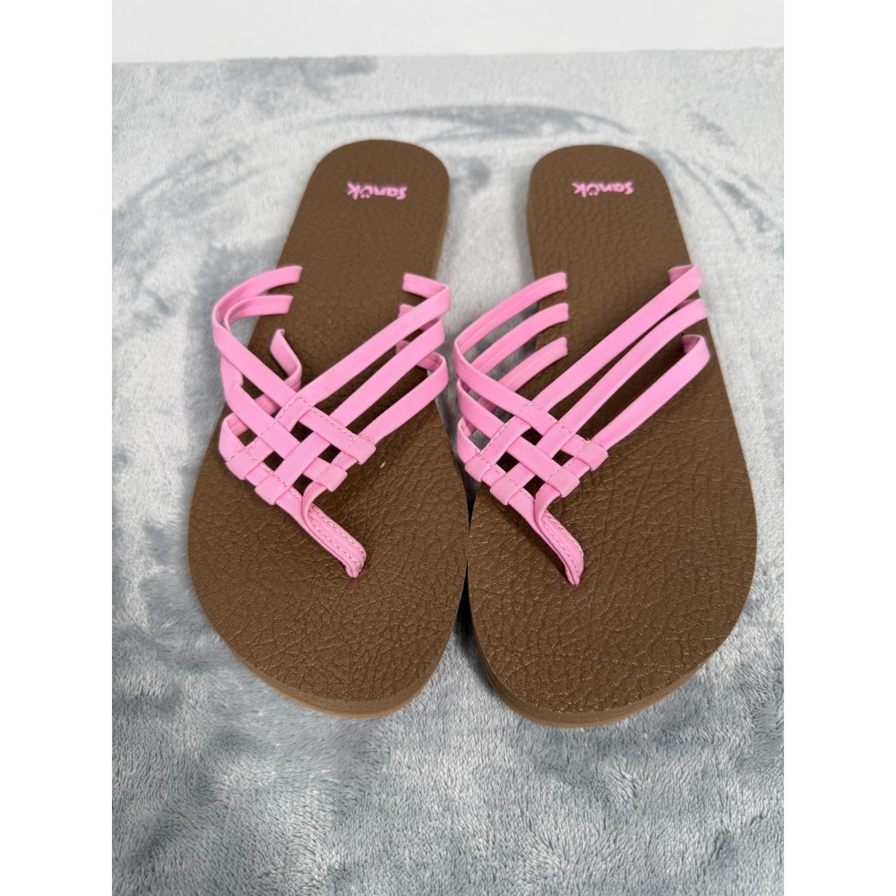 Sanuk Yoga Sandy Women 10 Flip Flop Hot Pink Multi Strap Sandals 1112830